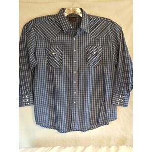 Plains Western Wear Mens 3X Pearl Snap Blue Plaid‎ Button Up Shirt Big Man